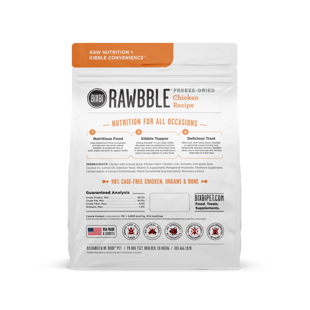 Bixbi Rawbble Freeze Dried Grain Free Chicken Recipe for Dogs