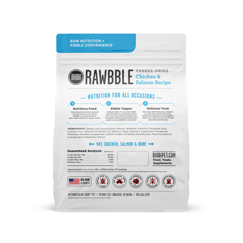 Bixbi Rawbble Freeze Dried Grain Free Chicken Salmon Recipe for Dogs