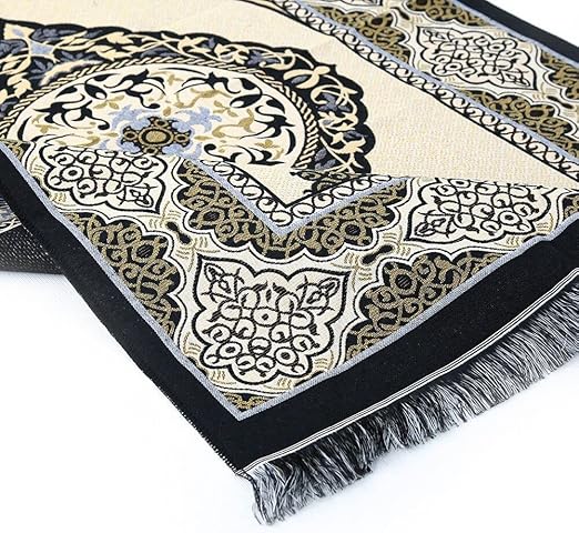 سجادة صلاة إسلامية-99 خرزة وقبعة ، سجادة صلاة إسلامية للرجال والنساء والأطفال (سوداء)