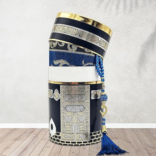 سجادة صلاة إسلامية مع الخرز ، تصميم كابي صندوق هدية رمضان طقم إسلام سجادة صلاح جسدي قماش التفتا سجادة صلاة سوداء ناعمة للرجال والنساء (زرقاء)