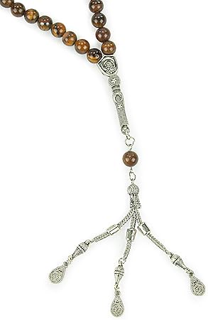 مسبحة إسلامية (8 مم – 33 حبة)، مسبحة إسلامية من الحجر الطبيعي، هدية رمضان، مسبحة إسلامية من عين النمر، لون بني.