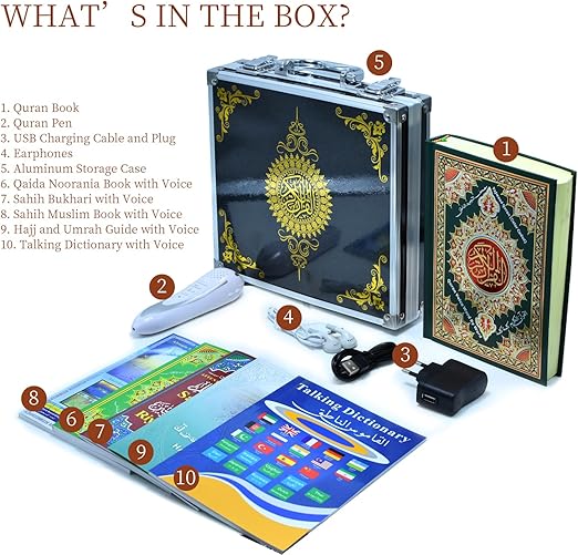 قلم قراءة القرآن ، تلاوة متعددة اللغات-25 قراءة ، 16 جيجابايت قلم قراءة القرآن الرقمي القابل لإعادة الشحن ، صندوق هدايا من الألومنيوم-هدية إسلامية مثالية لرمضان ، عيد الفطر أو أي مناسبة