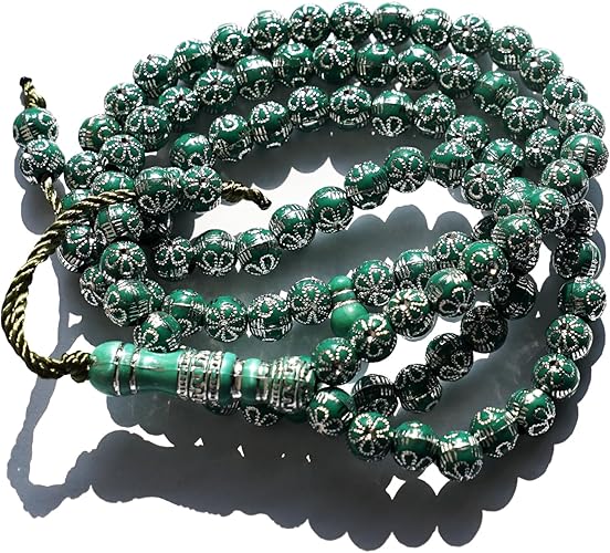 مسبحة صلاة إسلامية من الأكريليك الأخضر 8 مم، قلادة مسبحة إسلامية من 99 حبة