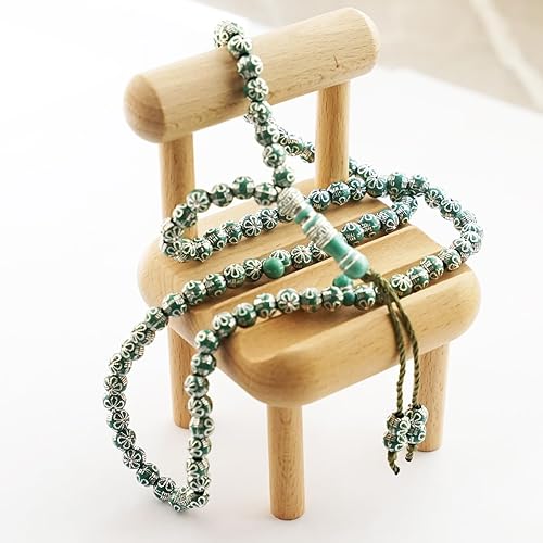 مسبحة صلاة إسلامية من الأكريليك الأخضر 8 مم، قلادة مسبحة إسلامية من 99 حبة