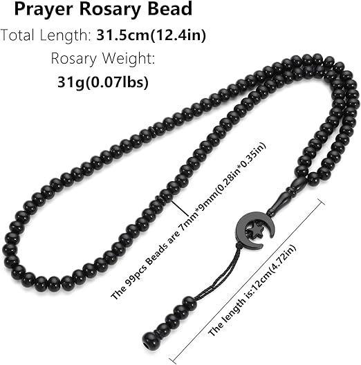 عبوة من سبحتين للصلاة، تسبيح إسلامي 99 حبة، سبحة صلاة إسلامية تحمل اسم الله ومحمد، قلادة إسلامية من 99 حبة، للجنسين (أسود)