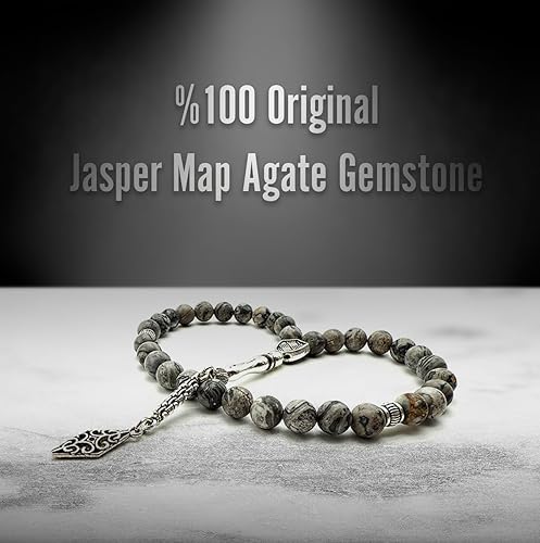 أنيق 8 خريطة جاسبر العقيق اليدوية جوهرة تاسبى 33 مسبحة صلاة إسلامية ، شرابة معدنية مع صندوق خاص. هدية إسلامية