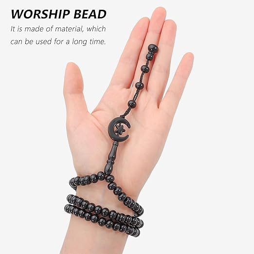 عبوة من سبحتين للصلاة، تسبيح إسلامي 99 حبة، سبحة صلاة إسلامية تحمل اسم الله ومحمد، قلادة إسلامية من 99 حبة، للجنسين (أسود)