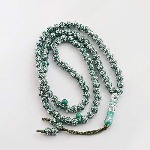 مسبحة صلاة إسلامية من الأكريليك الأخضر 8 مم، قلادة مسبحة إسلامية من 99 حبة