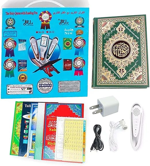 قلم قراءة القرآن الكريم الرقمي الكبير، قابل لإعادة الشحن، قابل للنسخ، قلم تسجيل القرآن الكريم الرقمي، يدعم 25 لغة، مكبر صوت مدمج، يتضمن 6 كتب، مناسب كهدية رمضان، للأطفال والكبار، أزرق.