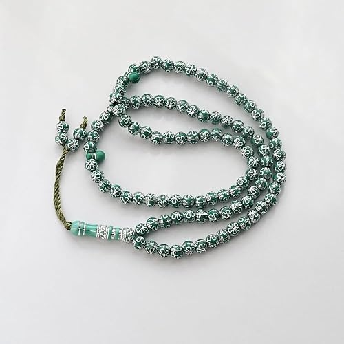 مسبحة صلاة إسلامية من الأكريليك الأخضر 8 مم، قلادة مسبحة إسلامية من 99 حبة