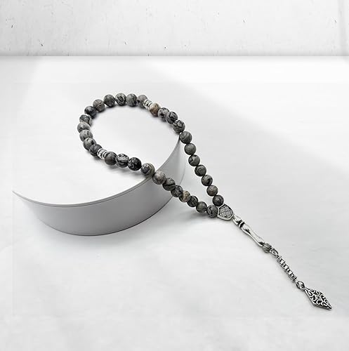 أنيق 8 خريطة جاسبر العقيق اليدوية جوهرة تاسبى 33 مسبحة صلاة إسلامية ، شرابة معدنية مع صندوق خاص. هدية إسلامية