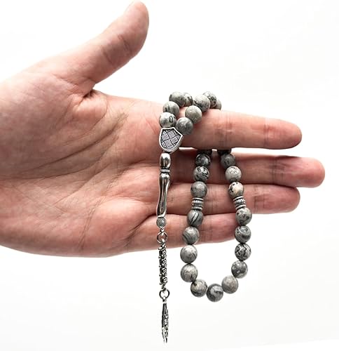 أنيق 8 خريطة جاسبر العقيق اليدوية جوهرة تاسبى 33 مسبحة صلاة إسلامية ، شرابة معدنية مع صندوق خاص. هدية إسلامية