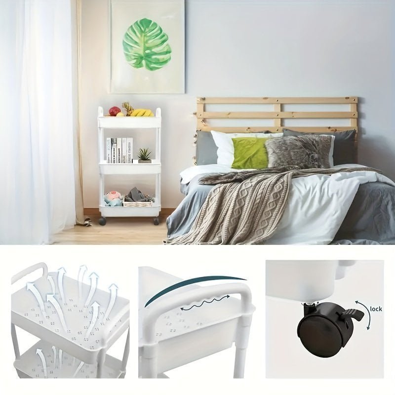 1pc Small Stroller Rack. Kitchen Floor Storage Rack. Living Room Bedroom Bedside Multi-layer Storage Rack With Wheels. Snack Car