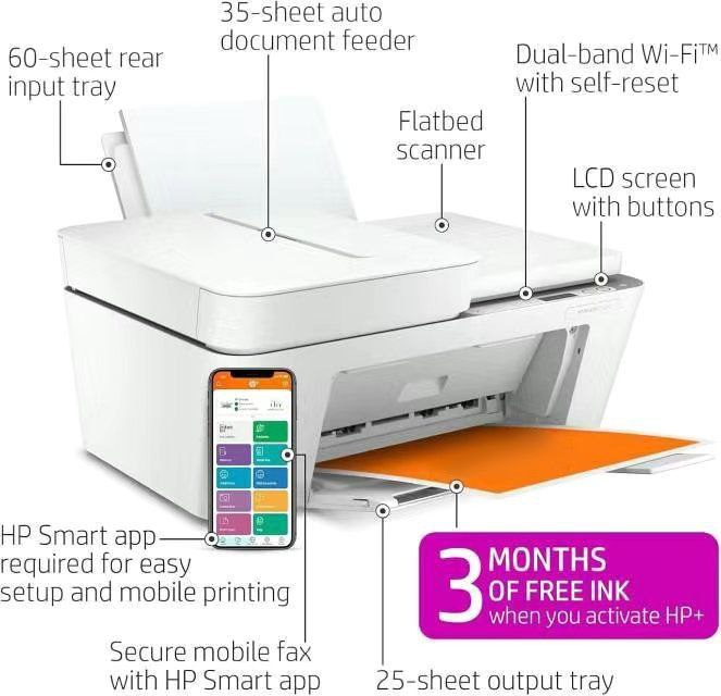 DeskJet 4155e Wireless Color Inkjet Printer, Print, scan, copy, Easy setup, Mobile printing, Best-for home,