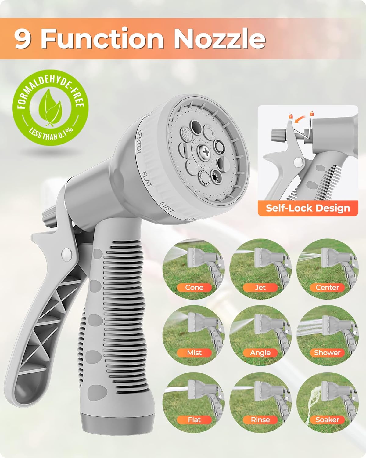 Garden Hose Reel with 9- Function Sprayer Nozzle