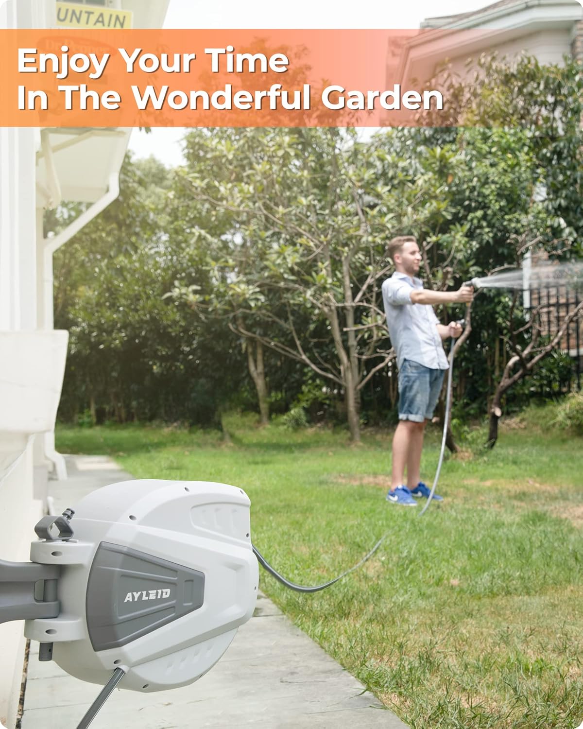 Garden Hose Reel with 9- Function Sprayer Nozzle