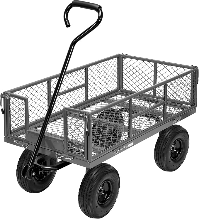 VIVOHOME Heavy Duty 880 Lbs Capacity Mesh Steel Garden Cart Folding Utility Wagon with Removable Sides and 4.10/3.50-4 Wheels 10 Inch Tire(Green)