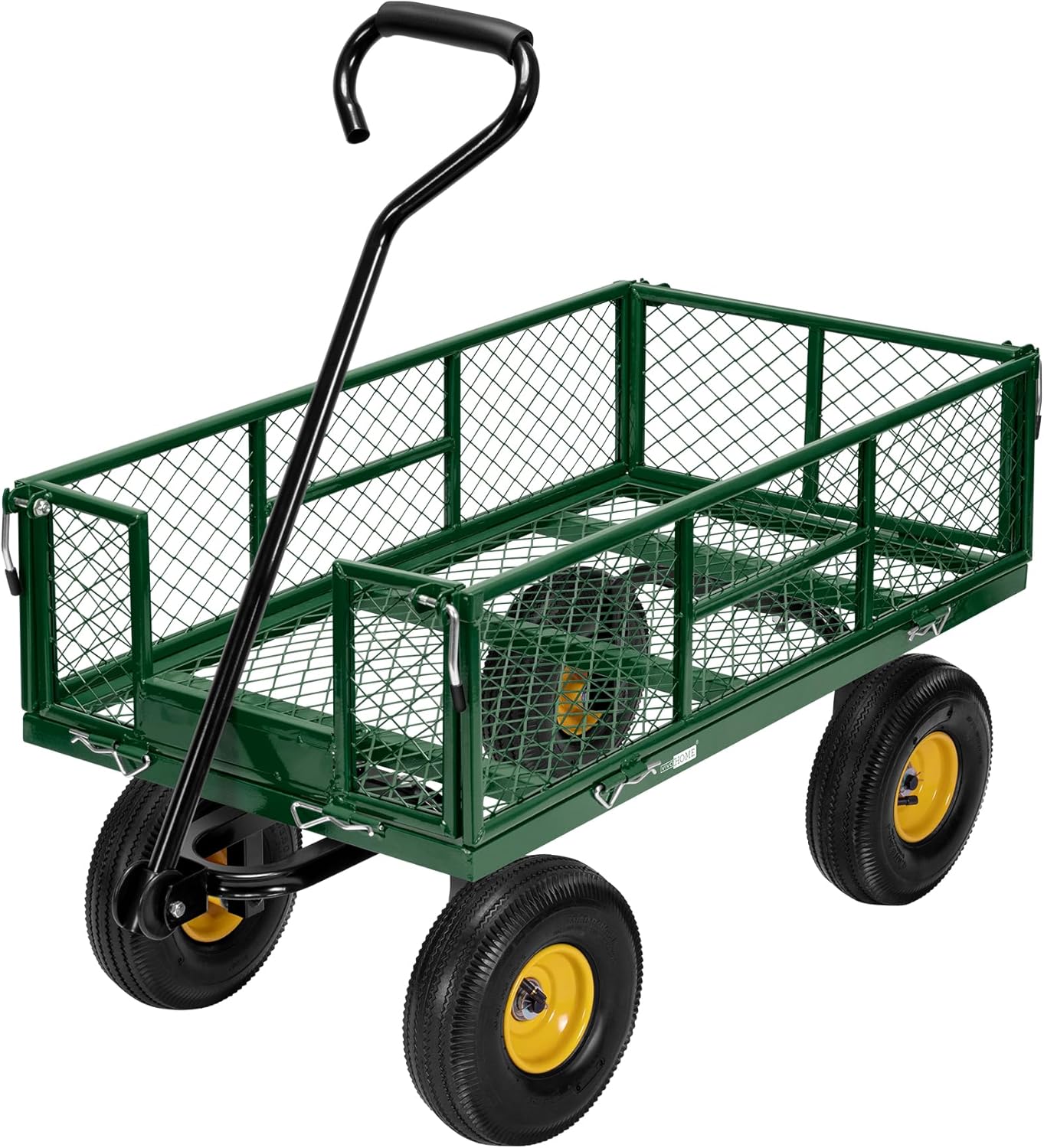 VIVOHOME Heavy Duty 880 Lbs Capacity Mesh Steel Garden Cart Folding Utility Wagon with Removable Sides and 4.10/3.50-4 Wheels 10 Inch Tire(Green)