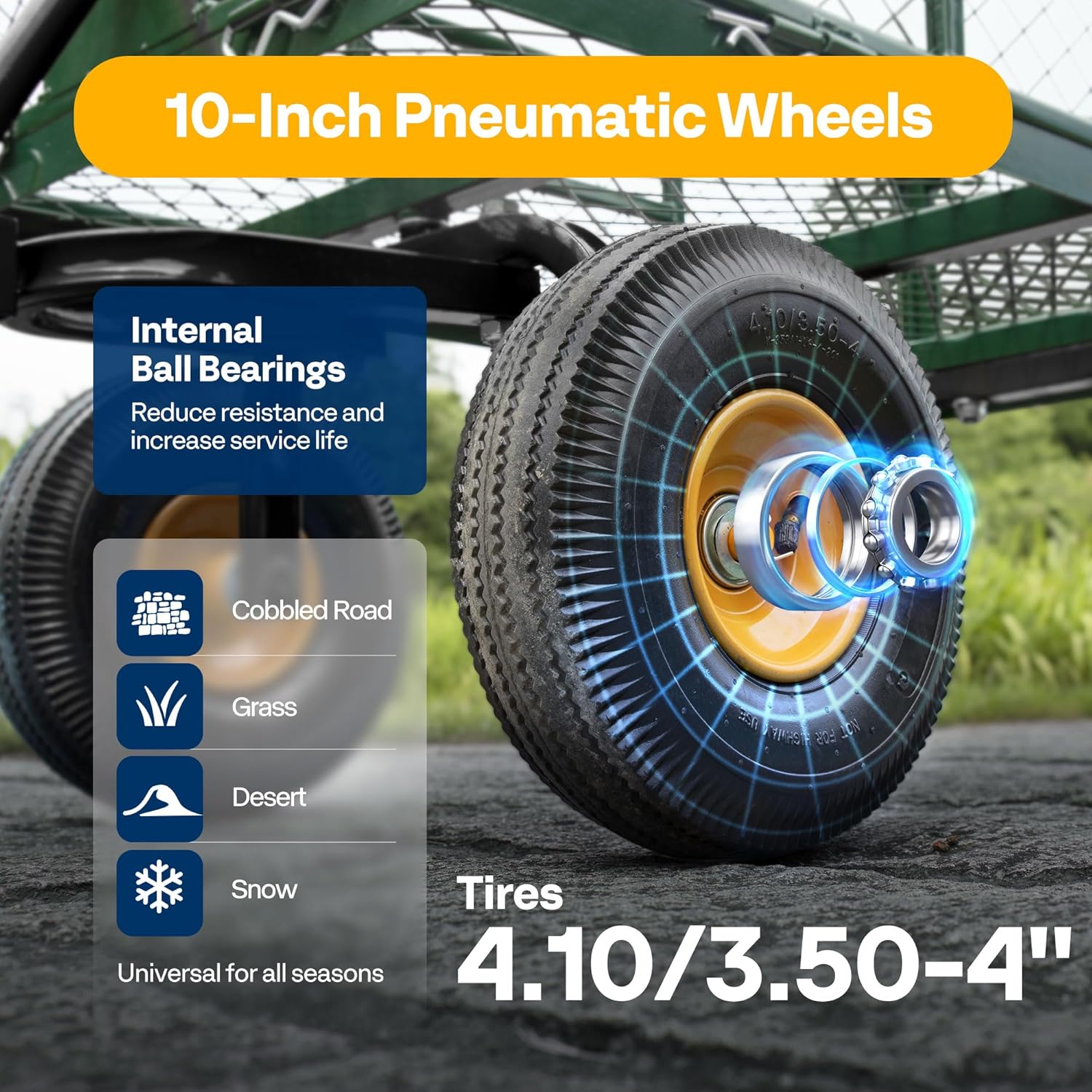 VIVOHOME Heavy Duty 880 Lbs Capacity Mesh Steel Garden Cart Folding Utility Wagon with Removable Sides and 4.10/3.50-4 Wheels 10 Inch Tire(Green)