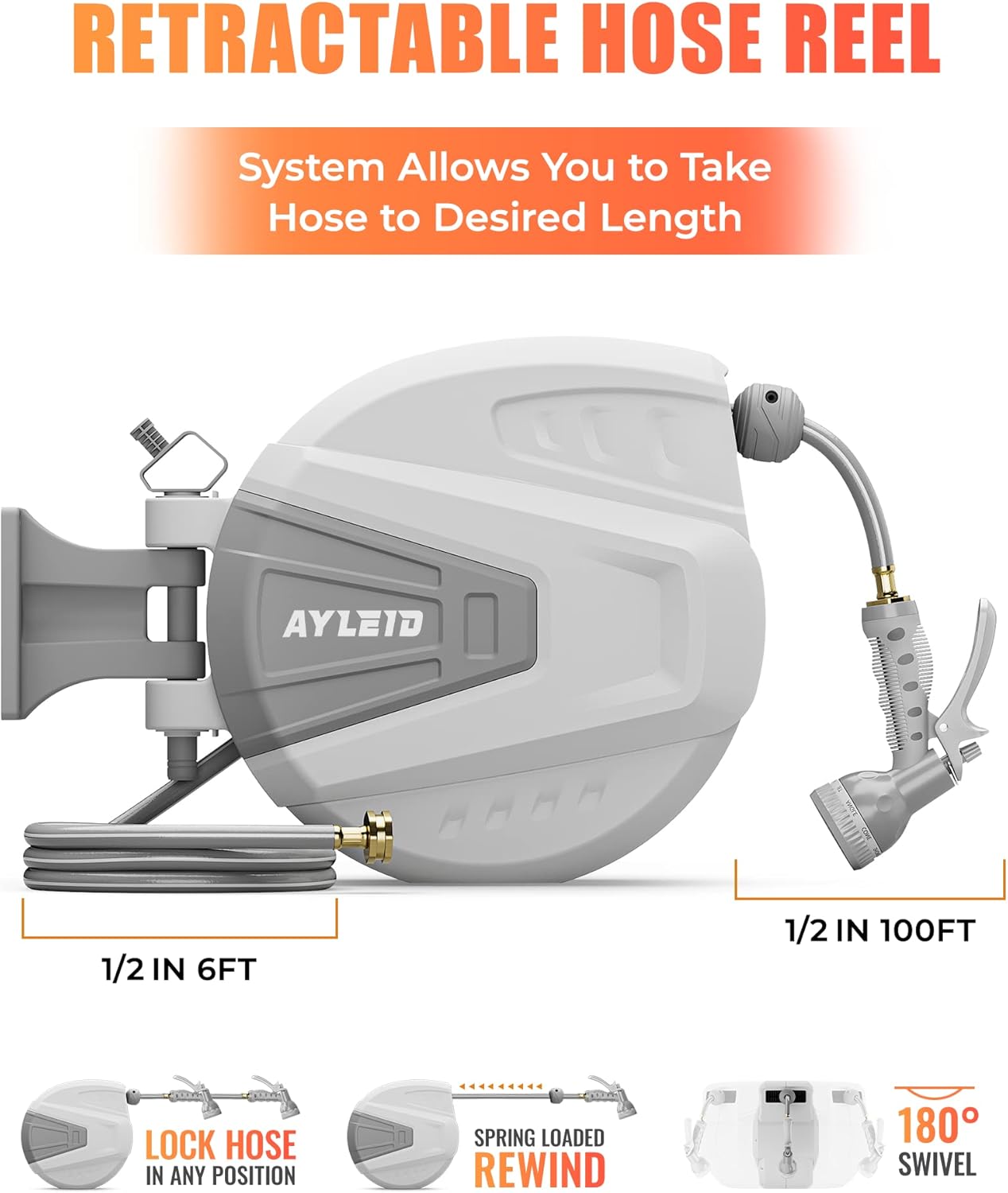 Garden Hose Reel with 9- Function Sprayer Nozzle