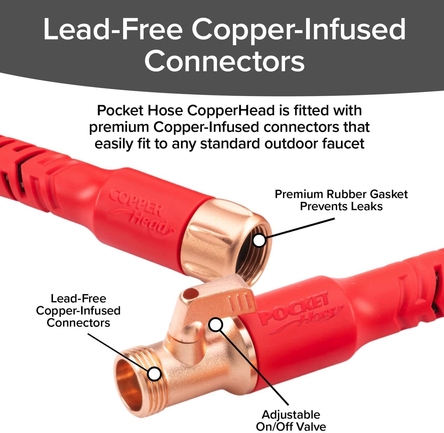 Pocket Hose Copper Head w/New Pocket Pivot Expandable Garden Hose 50 FT, AS-SEEN-ON-TV, Swivels 360°, Advanced Tri-Tex Tubing & Force Field Jacket, 3X Stronger, Lead-Free, No-Kink, Anti-Burst w/APT