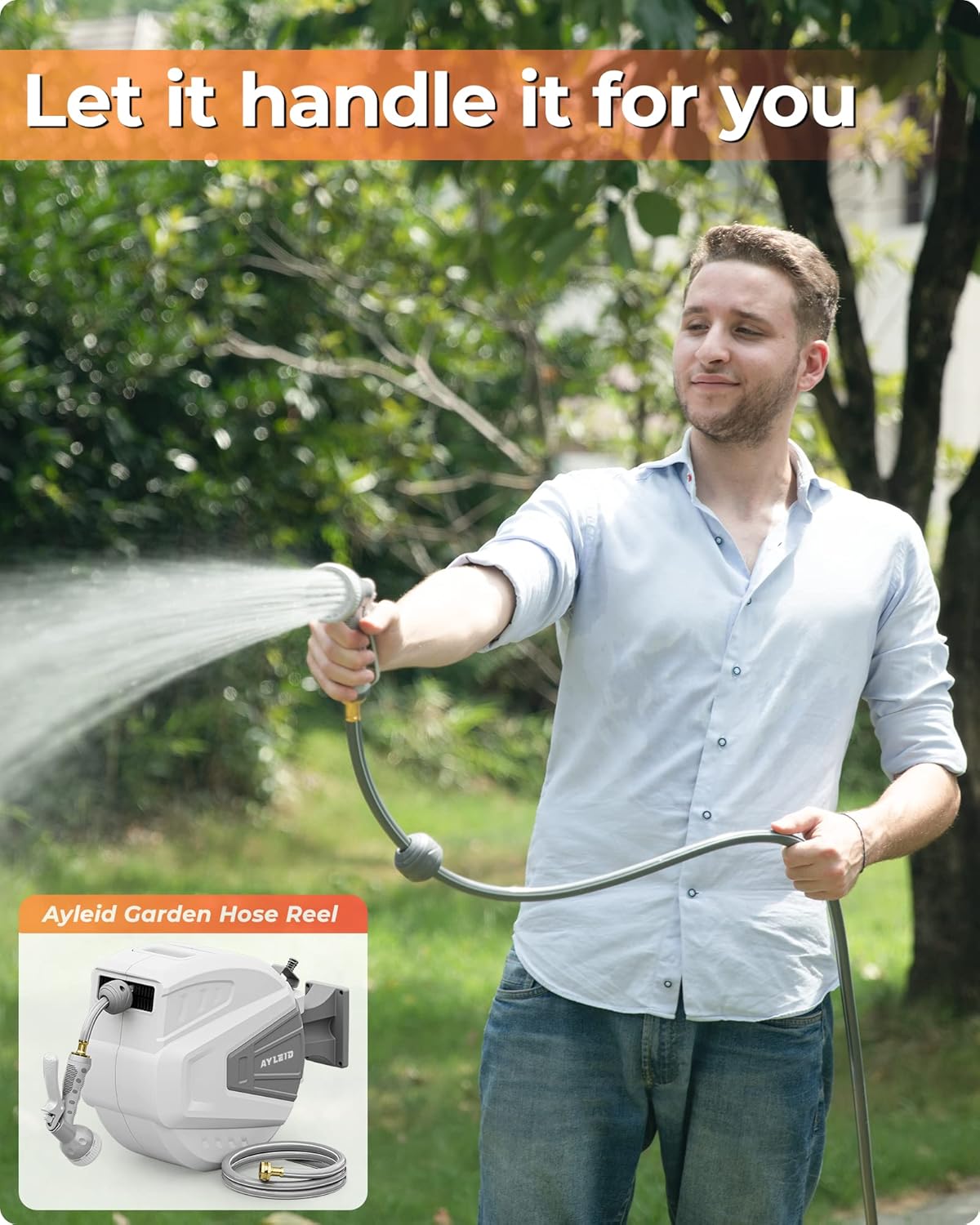 Garden Hose Reel with 9- Function Sprayer Nozzle