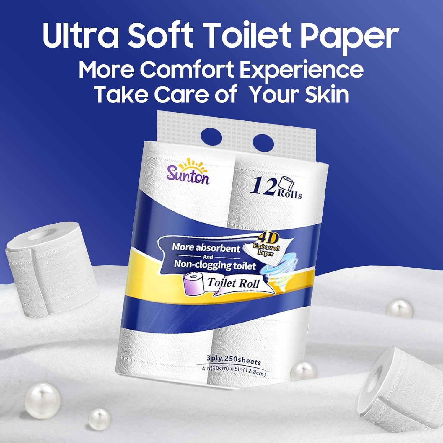 Premium Toilet Paper 100 Rolls. Ultra Soft & Strong. 3-Ply Bath Tissue for Sensitive Skin. 100% Chemical-Free.400 Sheets per Roll.Septic Safe
