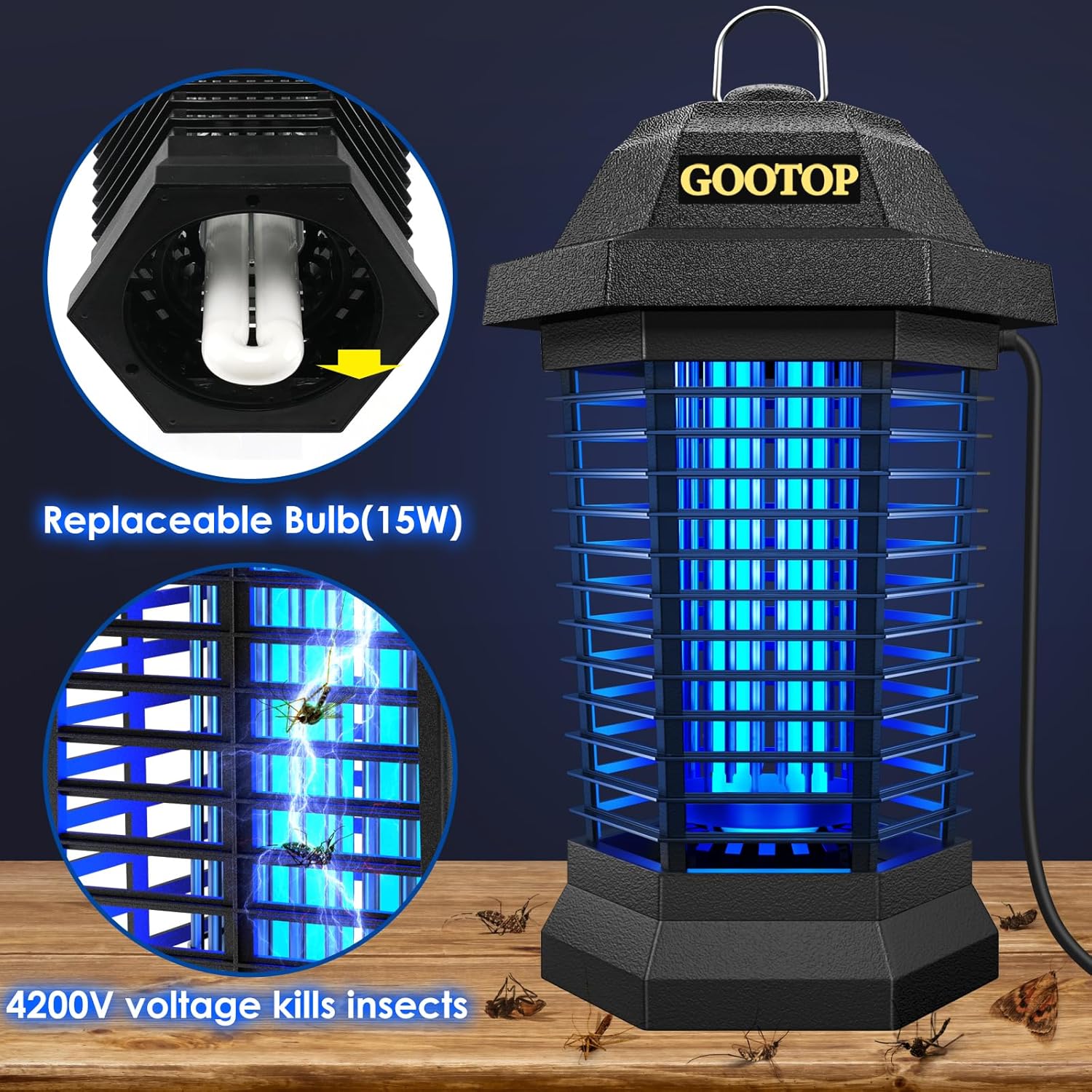 GOOTOP Bug Zapper Outdoor – High-Efficiency Insect Killer for Indoor & Outdoor Use, All-in-One Mosquito & Pest Control Solution, Effectively Kills Mosquitoes, Flies, Moths, Ants, and Other Common Pests – Last Day 50% Off