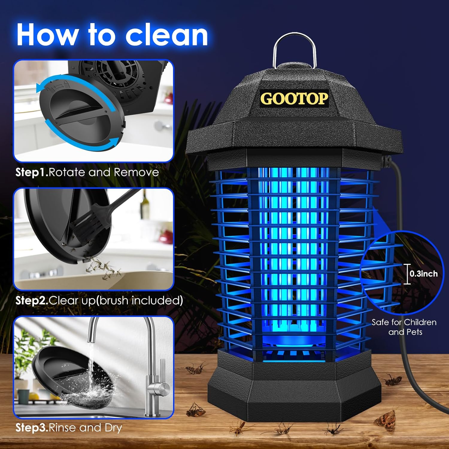 GOOTOP Bug Zapper Outdoor – High-Efficiency Insect Killer for Indoor & Outdoor Use, All-in-One Mosquito & Pest Control Solution, Effectively Kills Mosquitoes, Flies, Moths, Ants, and Other Common Pests – Last Day 50% Off