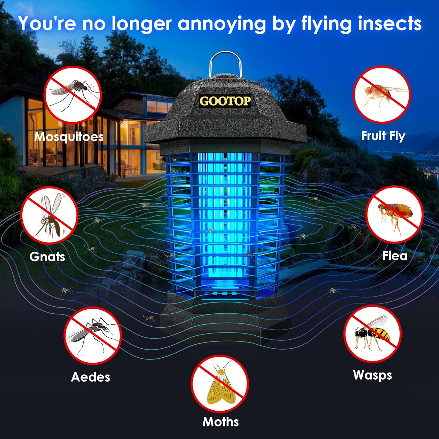 GOOTOP Bug Zapper Outdoor – High-Efficiency Insect Killer for Indoor & Outdoor Use, All-in-One Mosquito & Pest Control Solution, Effectively Kills Mosquitoes, Flies, Moths, Ants, and Other Common Pests – Last Day 50% Off