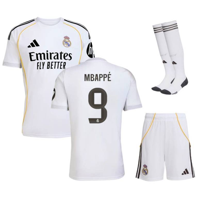 Maillot Kit Enfant Real Madrid Domicile 2025 2026 Mbappe