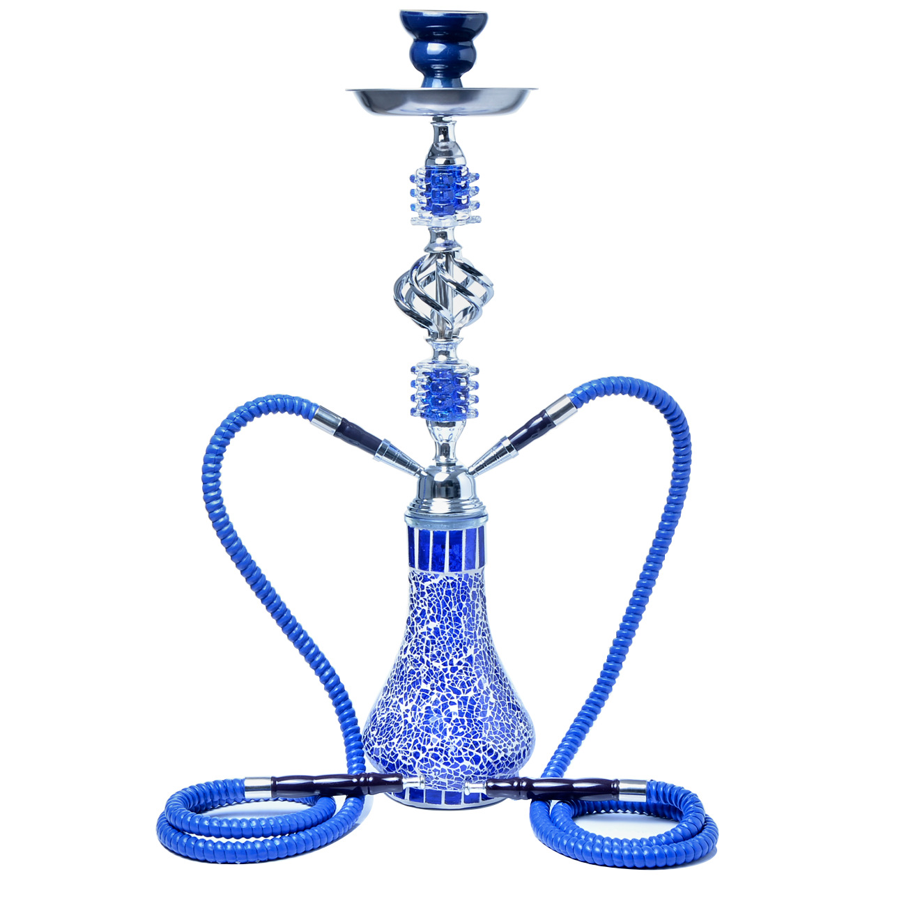 GlassKing Blue and White Glass Double-Tube Hookah