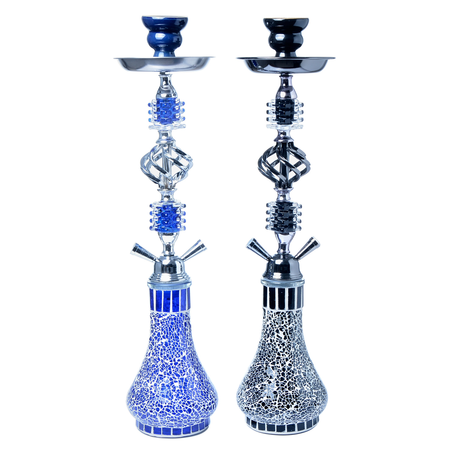 GlassKing Blue and White Glass Double-Tube Hookah