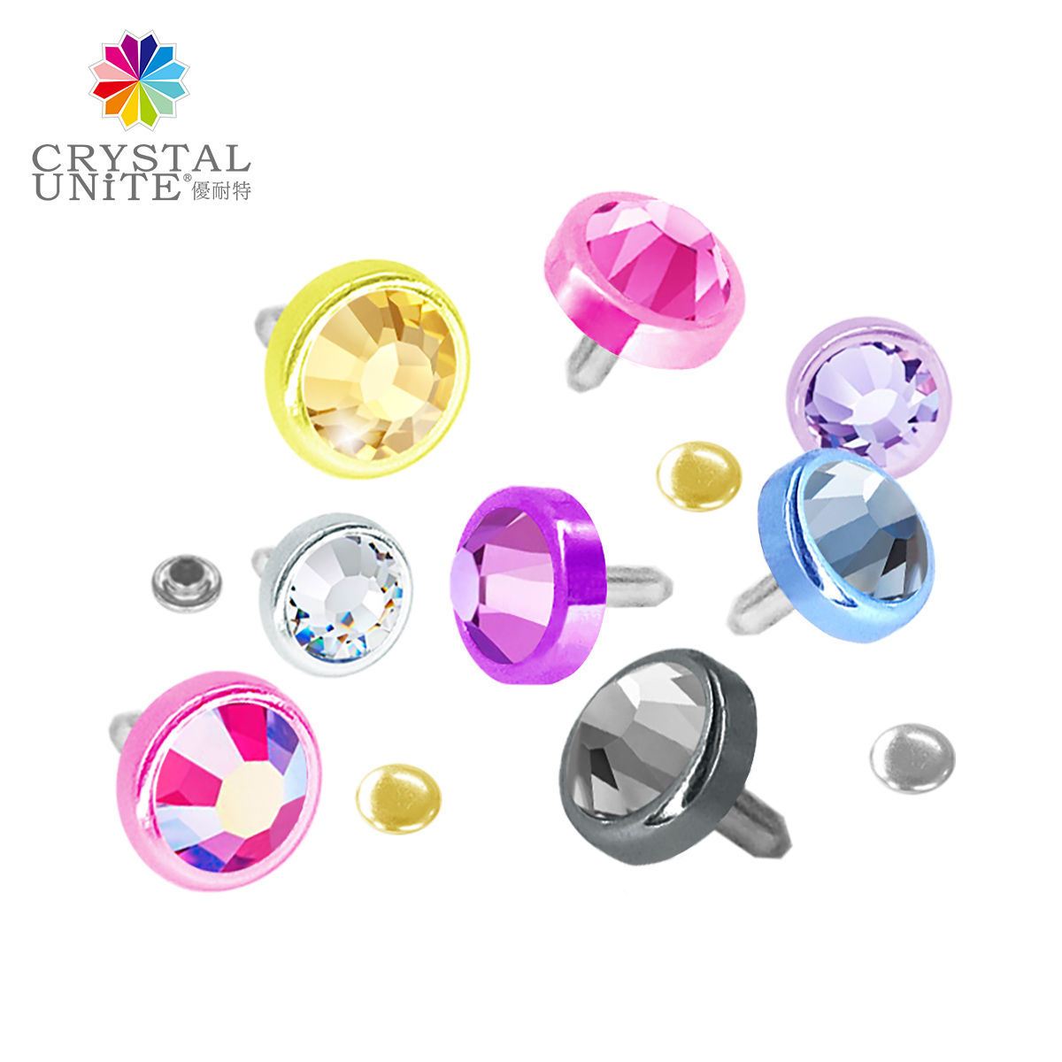 Flat Back Crystal Rivets - neon effect