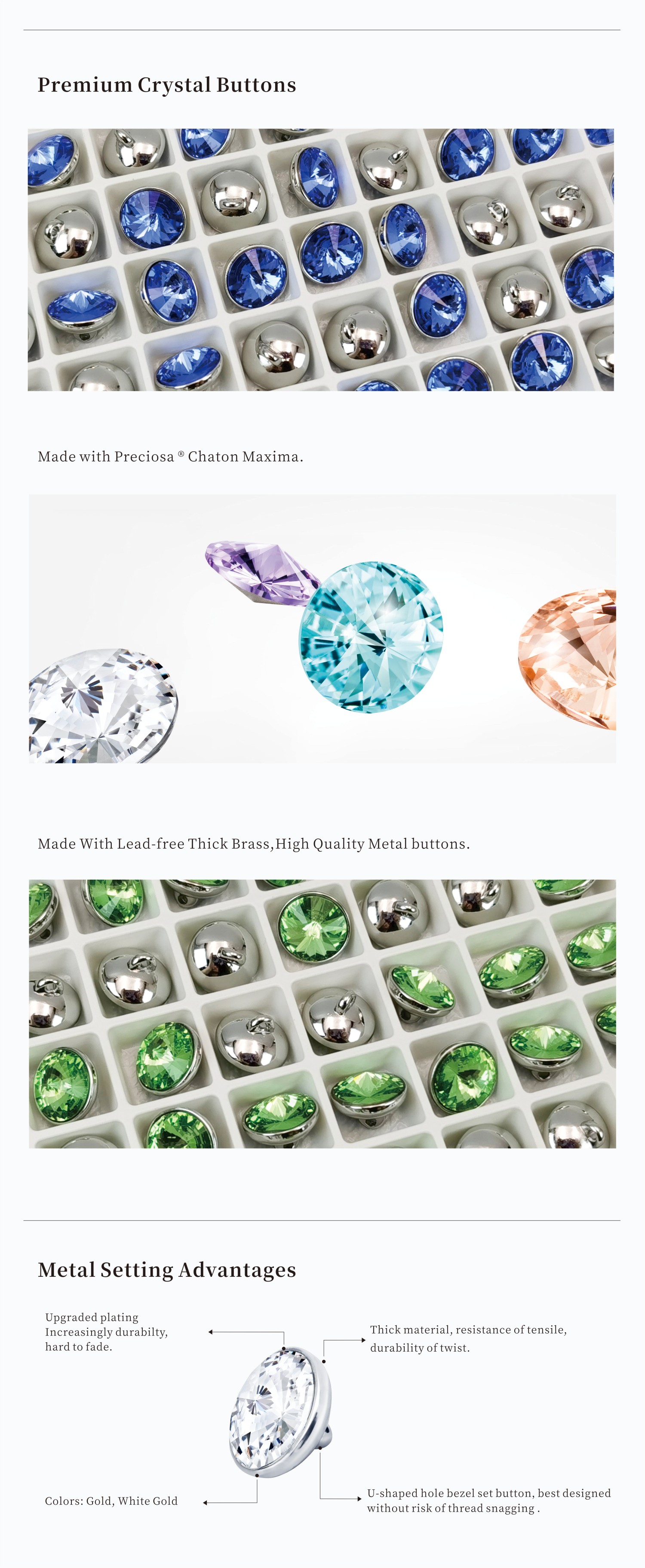 UB1122 Crystal Button - bezel setting quality and durability
