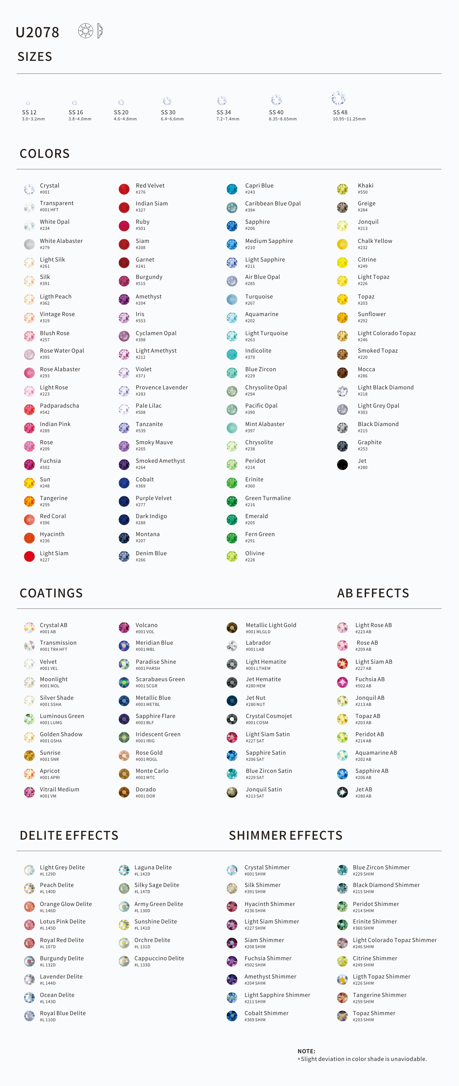 U2078 Hotfix Rhinestone  Colors Card