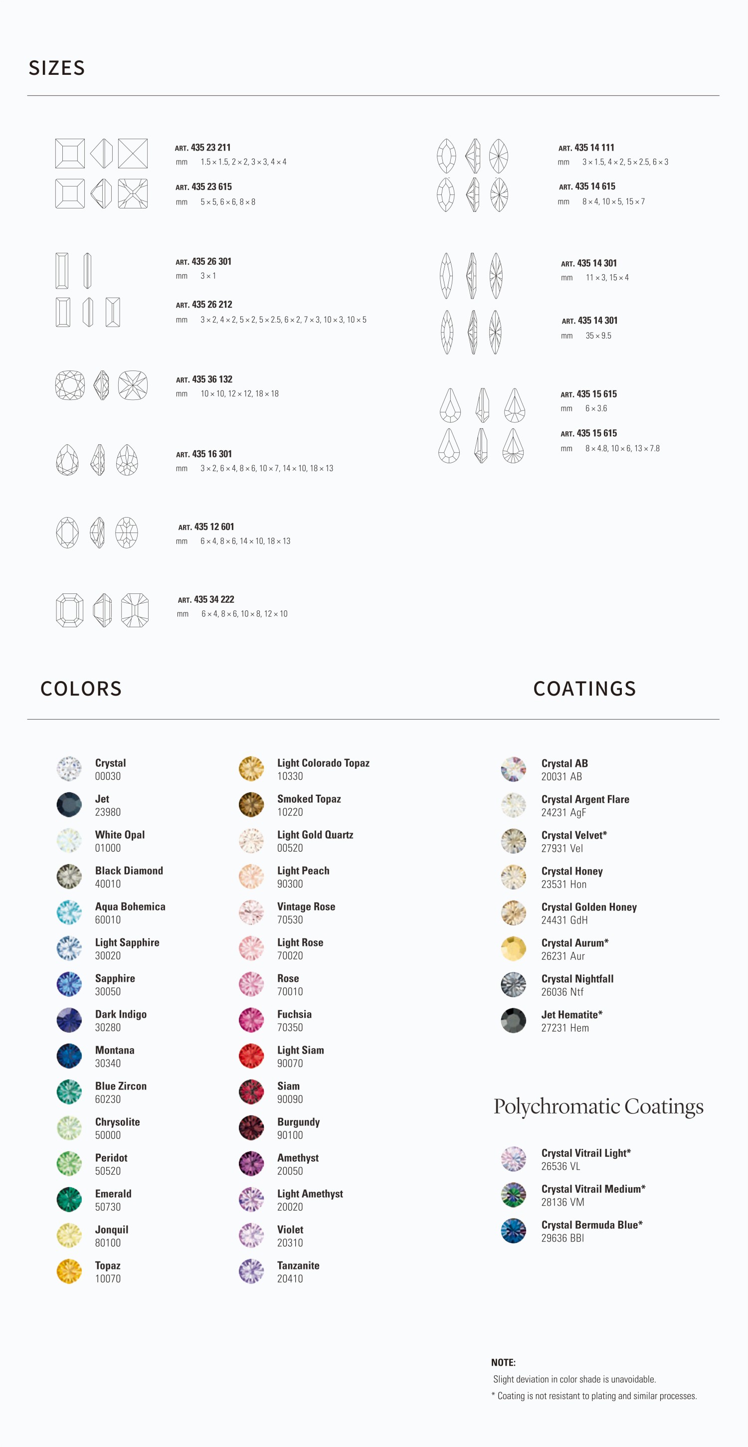PRECIOSA Fancy Stones MAXIMA complete color card overview