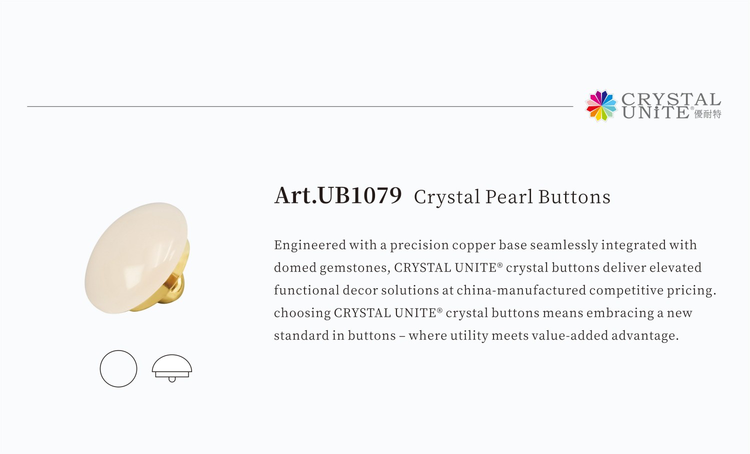 UB1079 Crystal Button by Crystalunite - Premium functional shank button for luxury apparel