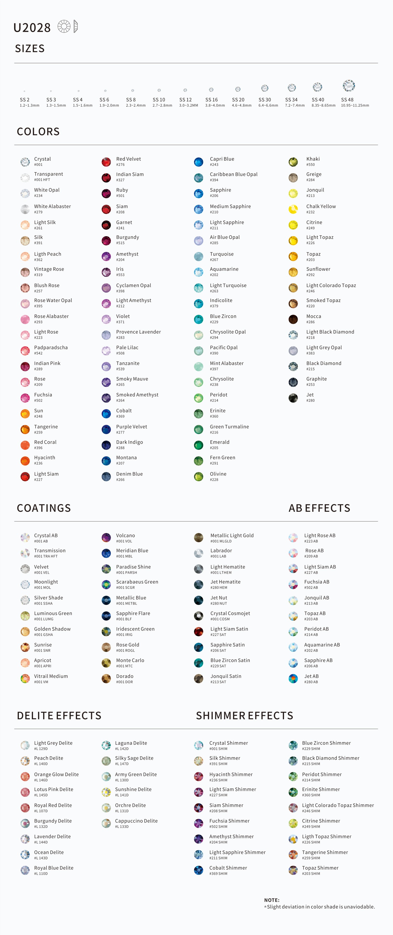 Hotfix Rhinestone Colors Card