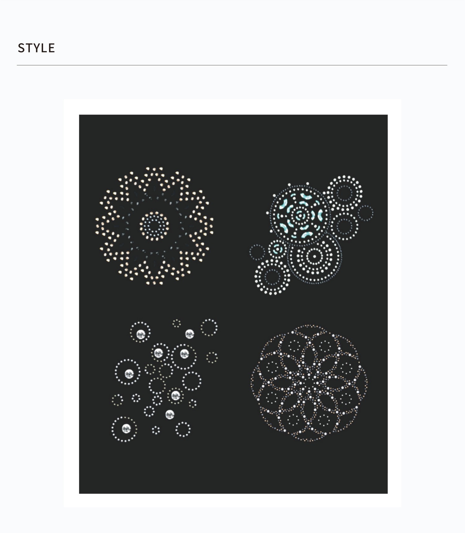 Detailed rhinestone design patterns for apparel embellishment