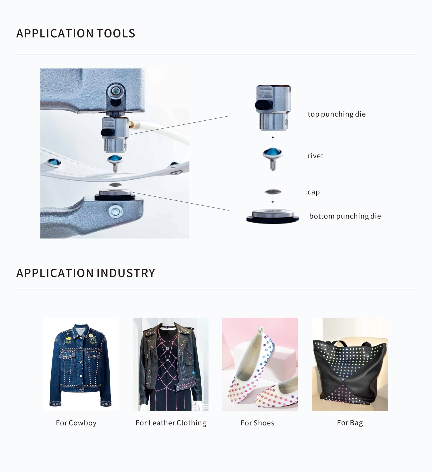 Flat Pearl Rivets - application cases - elegant apparel, bags, accessories