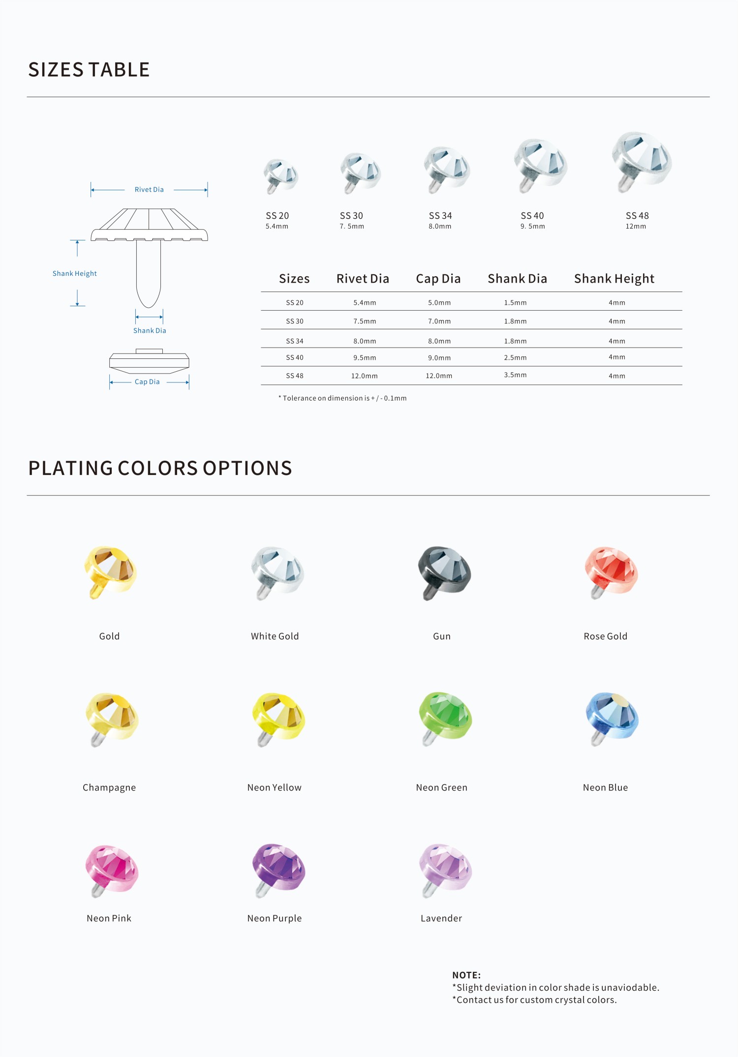 Flatback Crystal Rivets - size and color