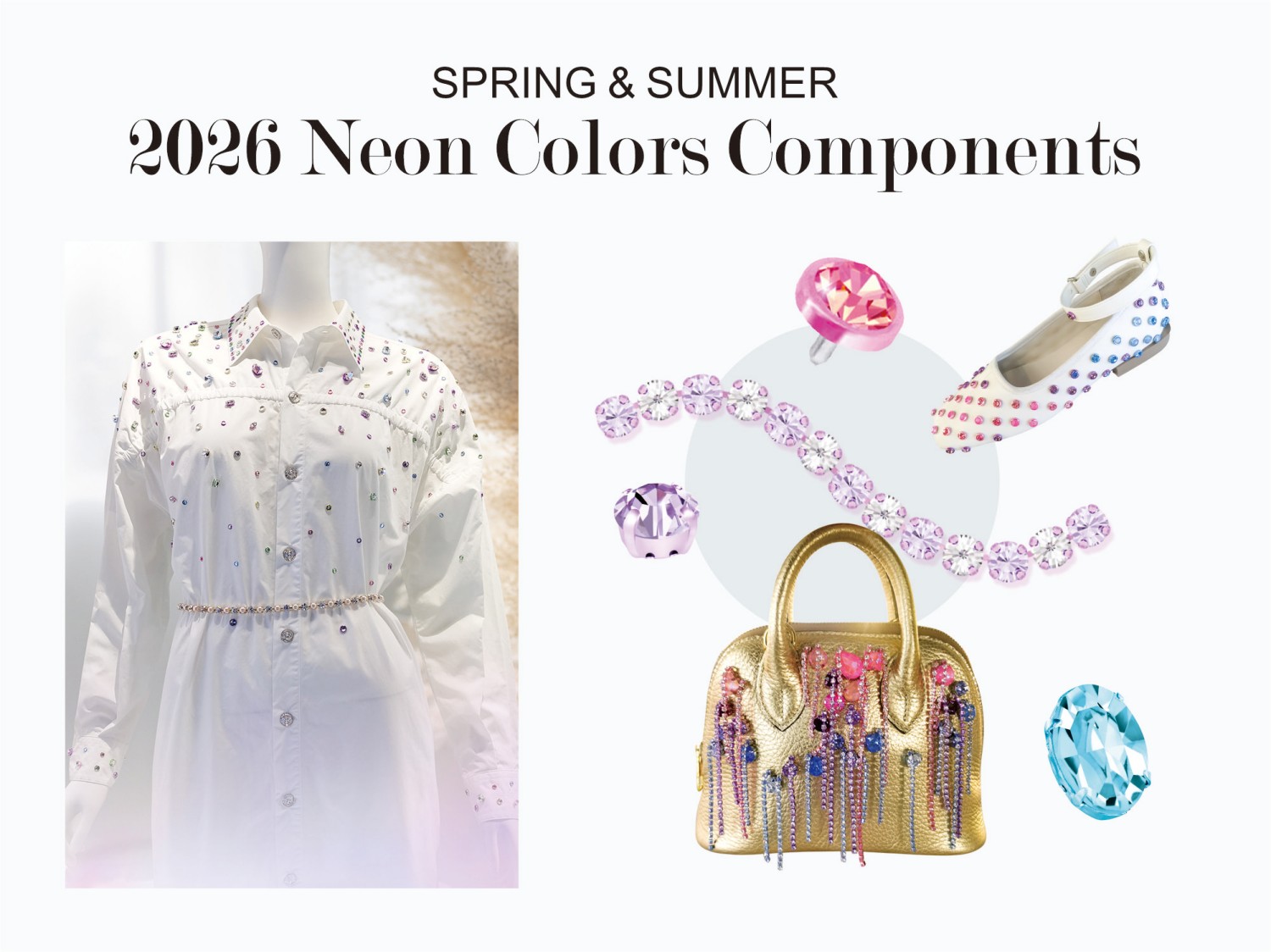 SS2026 Neon colors components.Rhinestone Montees, Crystal Rivets, Crystal Cup chains