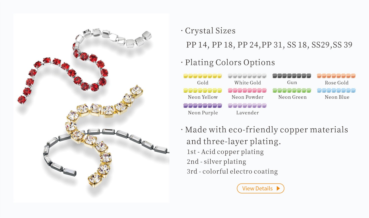 Crysta Cup Chains size and color