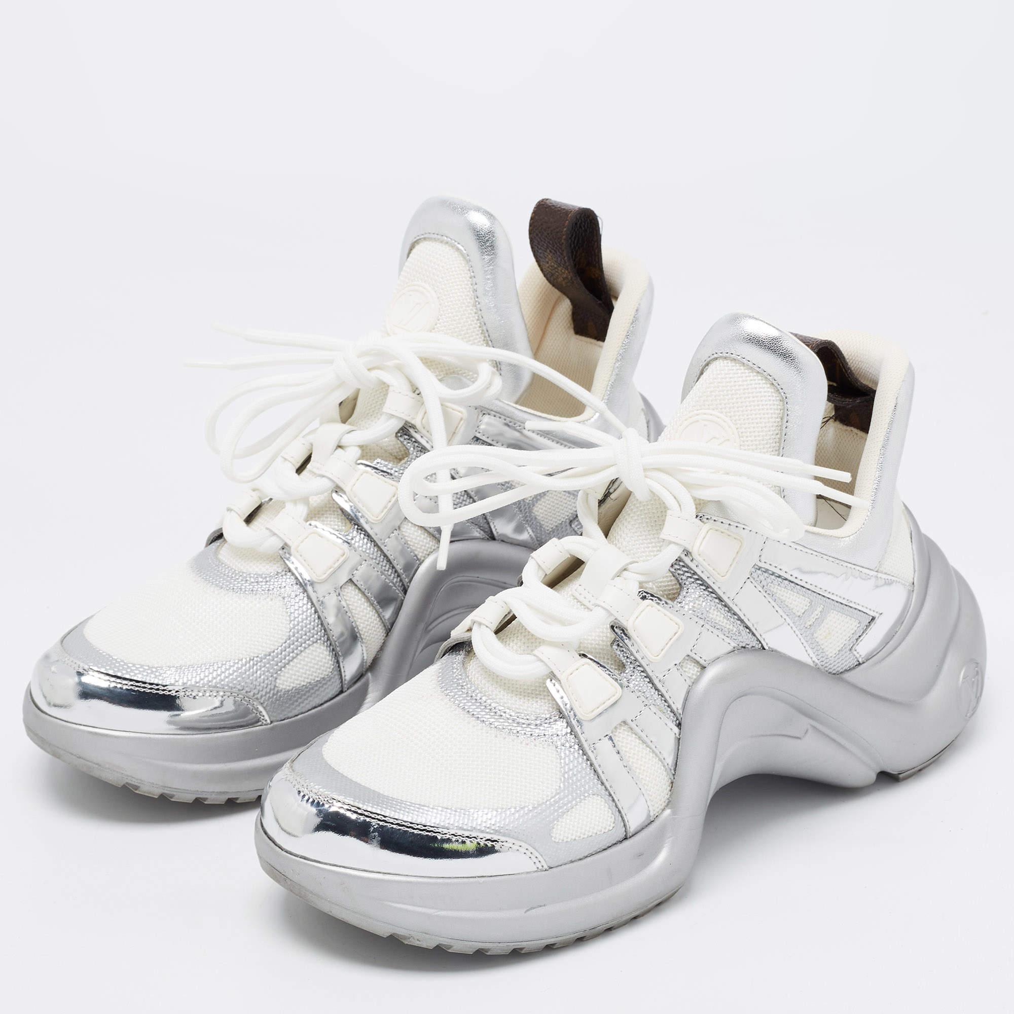 Louis Vuitton White/Silver Mesh and Leather Archlight Sneakers