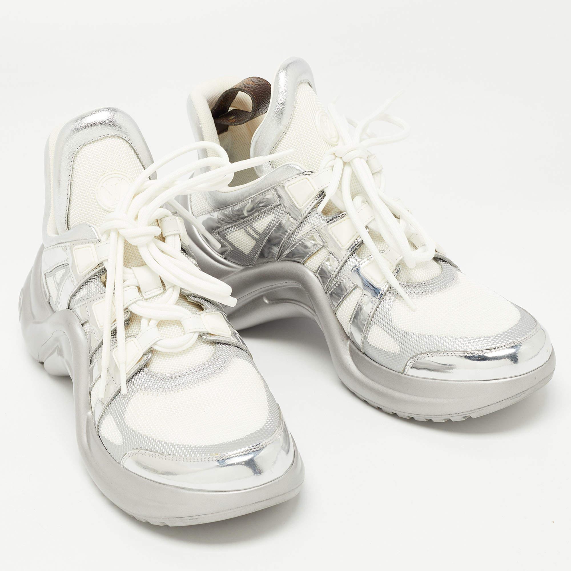 Louis Vuitton Silver/White Leather and Mesh Archlight Sneakers