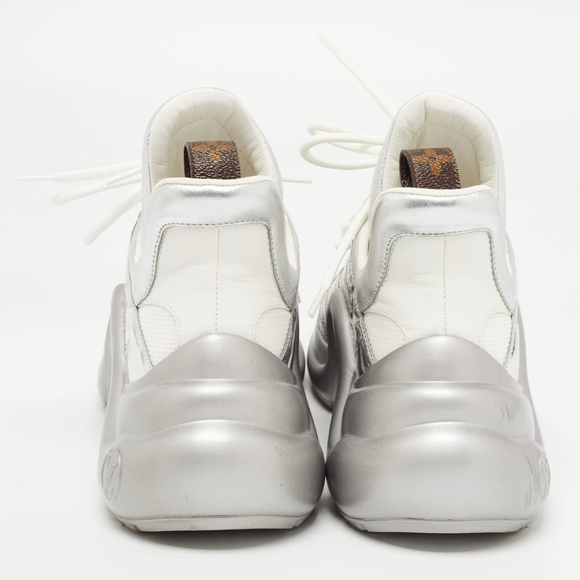 Louis Vuitton Silver/White Leather and Mesh Archlight Sneakers