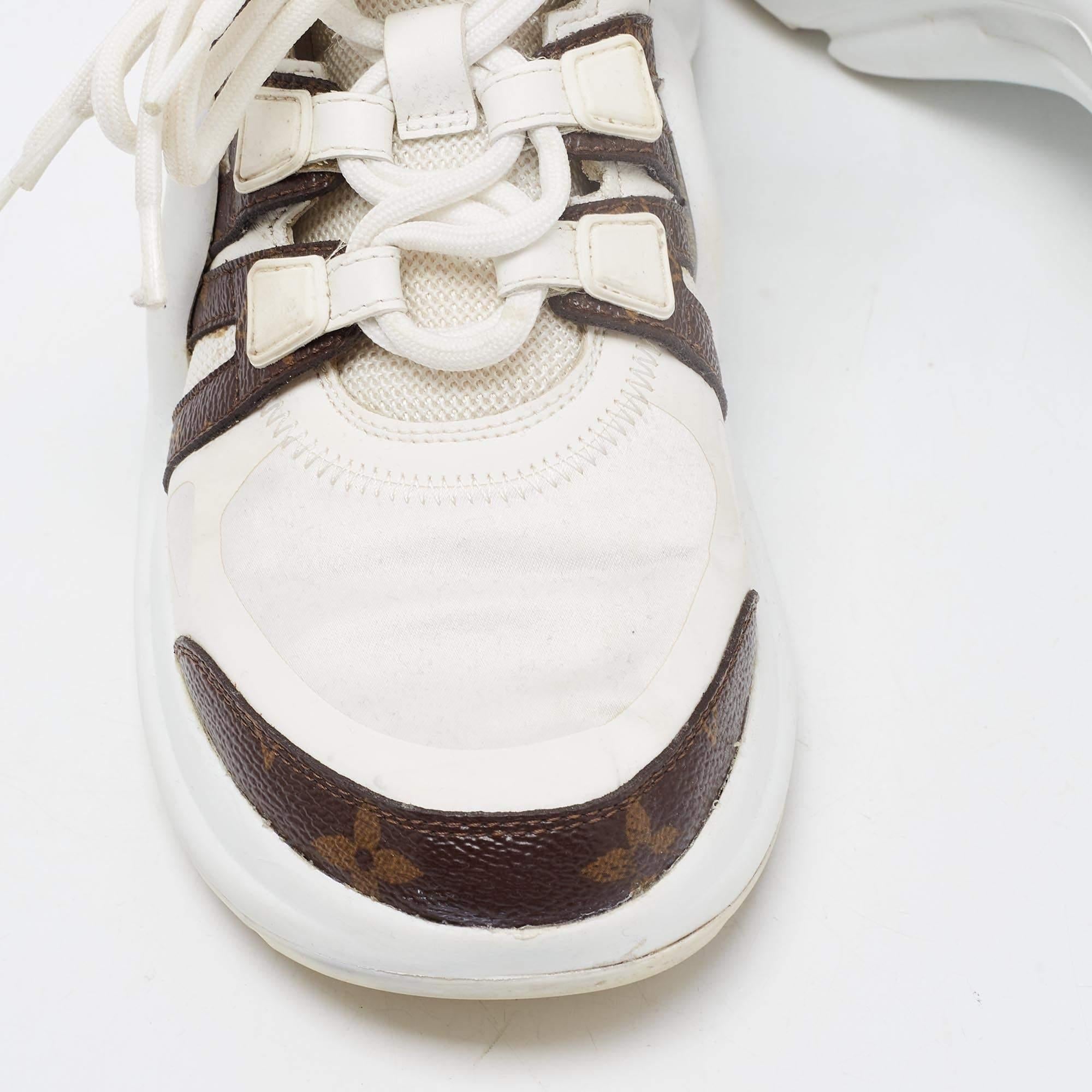 Louis Vuitton White/Brown Mesh and Monogram Canvas Archlight Sneakers
