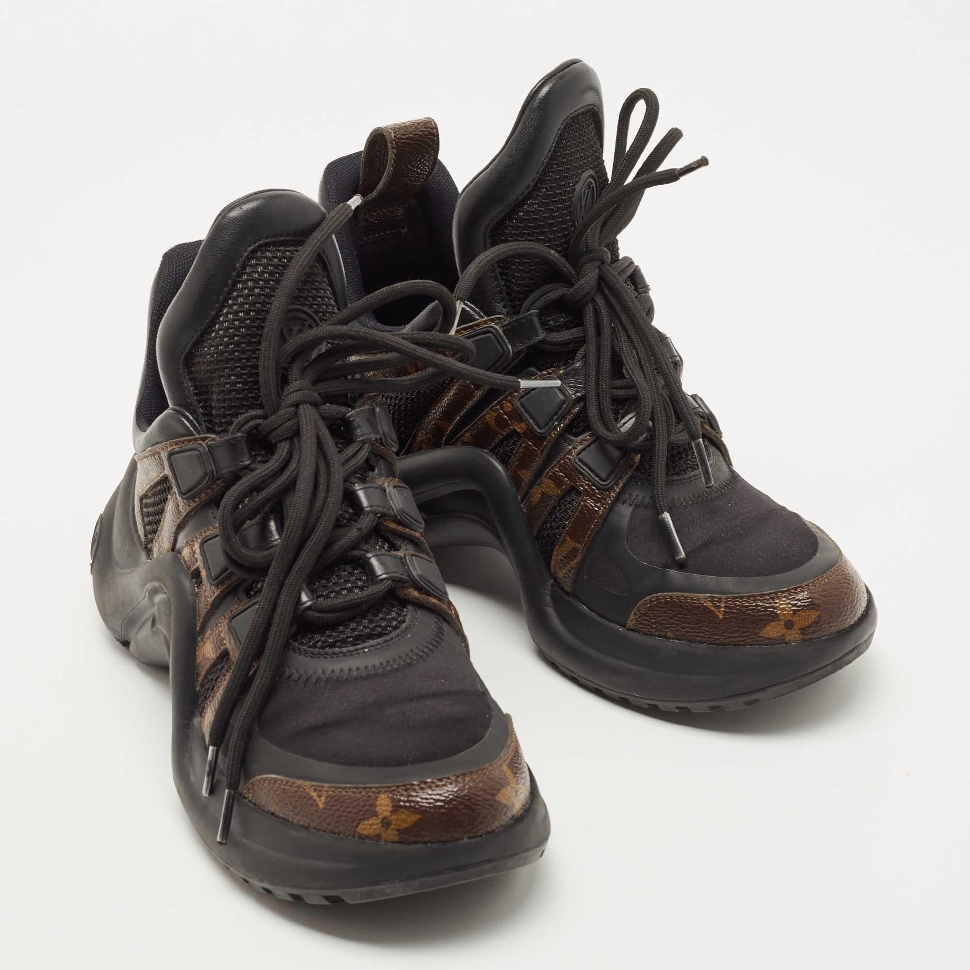 Louis Vuitton Black/Brown Mesh and Monogram Canvas Archlight Sneakers