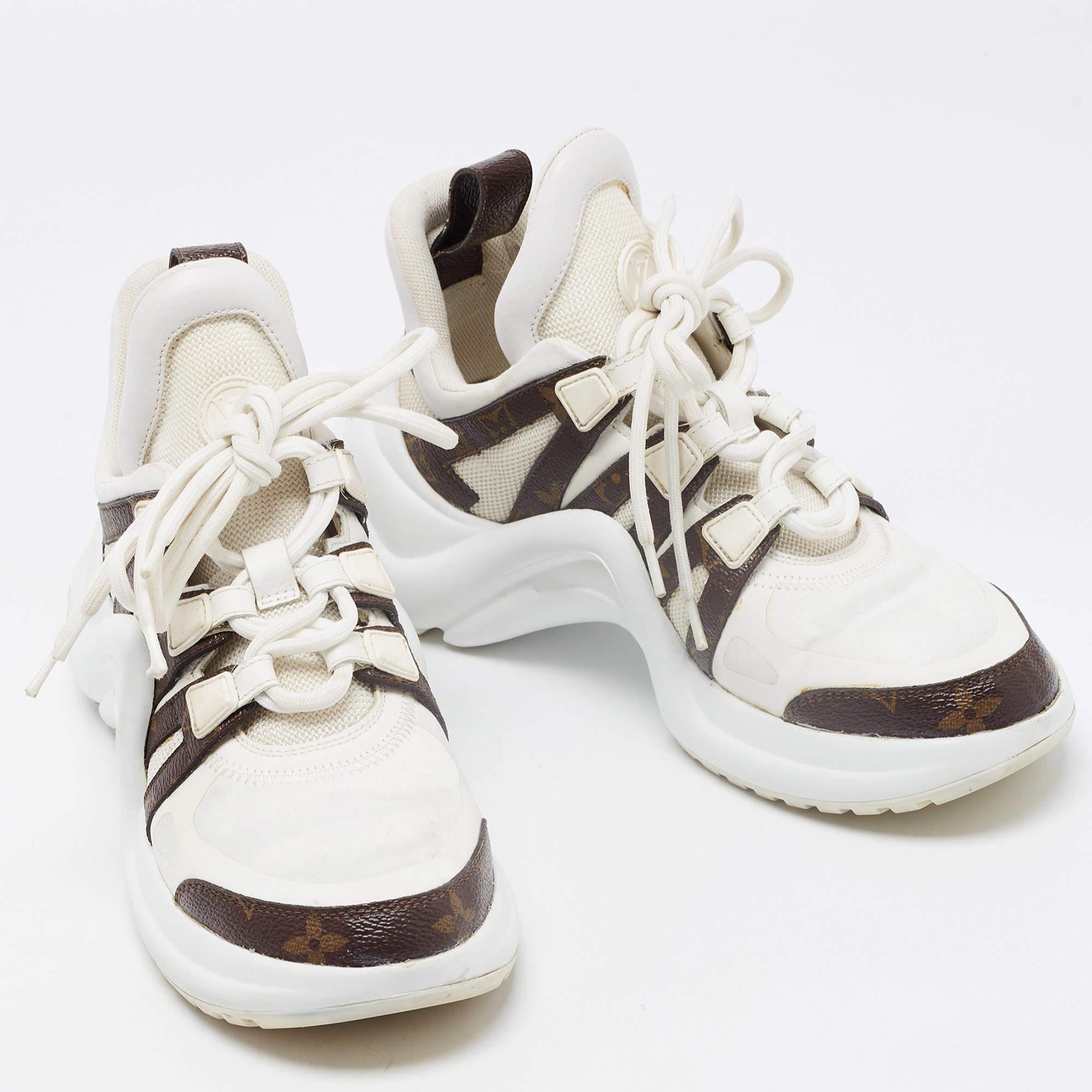Louis Vuitton White/Brown Mesh and Monogram Canvas Archlight Sneakers